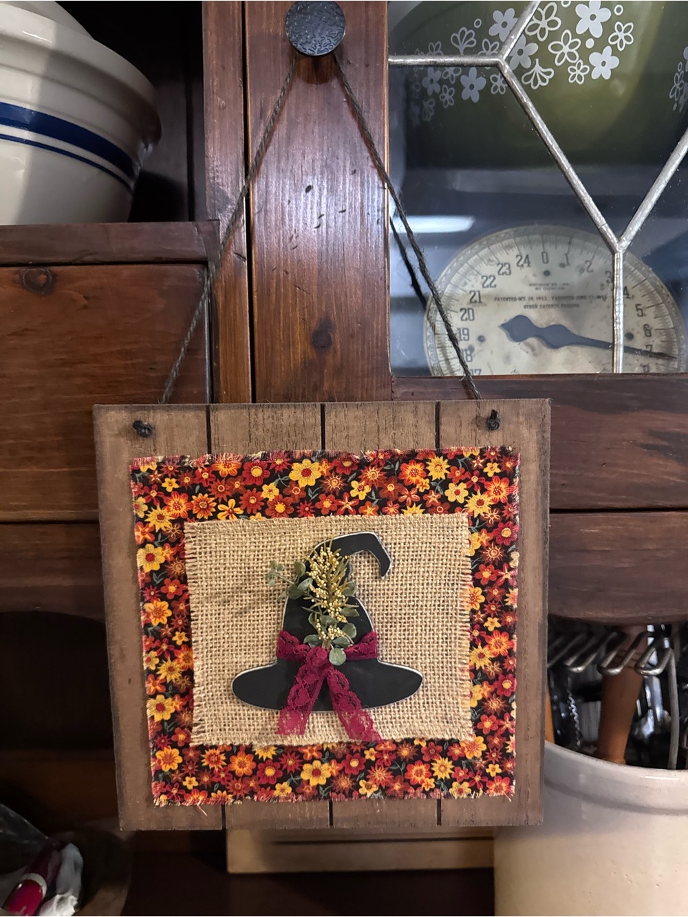 Autumn Floral Witch Hat Wall Art - Rustic Fall Home Decor
